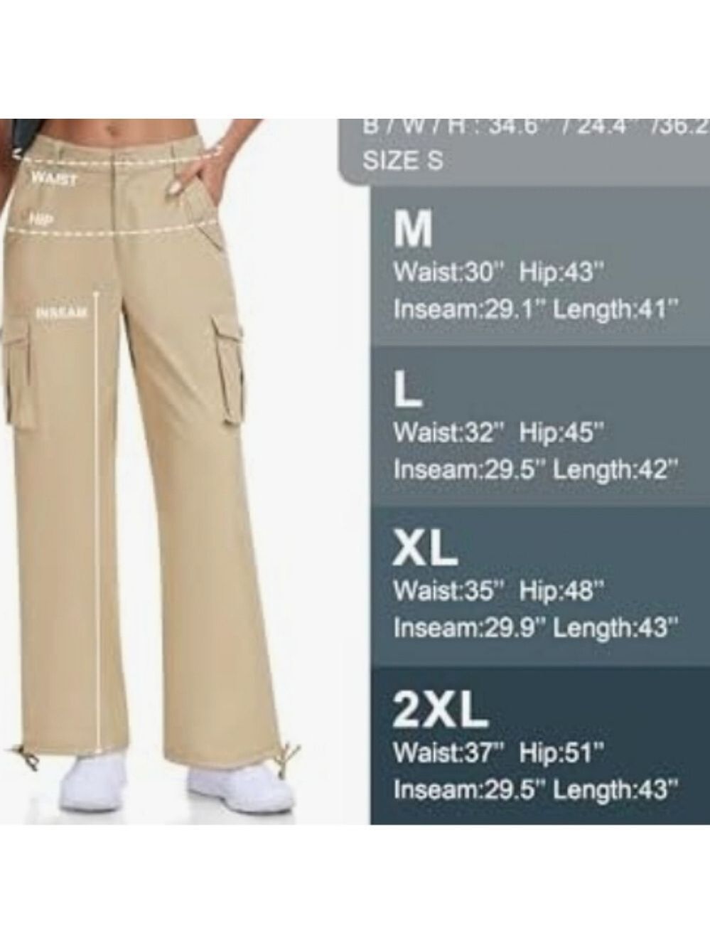 MoFiz Womens khaki Cargo 6 Pockets Baggy Streetwear Wide Leg HighWaisted NWT SzL - Picture 6 of 11